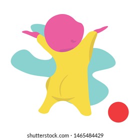 A little curious and happy toddler. Bright vector illustration.