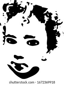 Little and curly baby face stencil. Vector art.