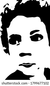Little and curly baby face stencil. Vector art.
