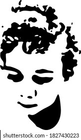 Little and curly baby face stencil. Vector art.