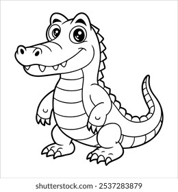 little cute alligator illustration for coloring book