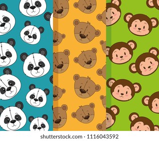 little and cute animals heads patterns backgrounds