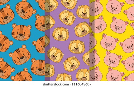 little and cute animals heads patterns backgrounds