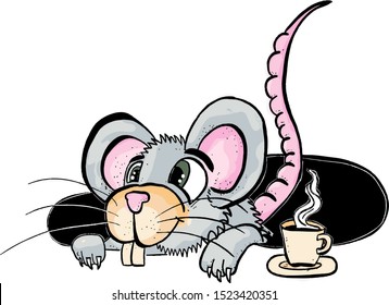 little cute artwork of a mouse with a cup