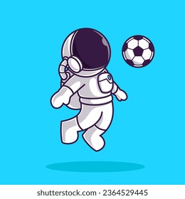 Little Cute Astronaut Kids Playing Soccer Football. Cartoon Illustration Design. Isolated Premium Vector File, Background is Easy to Edit. Can use for Icon, Logo, banner, Flyer or any Design Project. 