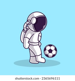Little Cute Astronaut Kids Playing Soccer Football. Cartoon Illustration Design. Isolated Premium Vector File, background is easy to edit. Can use for Icon, Logo, banner, flyer or any design project. 