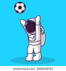 Little Cute Astronaut Kids Playing Soccer Football. Cartoon Illustration Design. Isolated Premium Vector File, background is easy to edit. Can use for Icon, Logo, banner, flyer or any design project. 