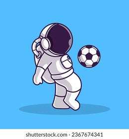 Little Cute Astronaut Kids Playing Soccer Football. Cartoon Illustration Design. Isolated Premium Vector File, background is easy to edit. Can use for Icon, Logo, banner, flyer or any design project. 