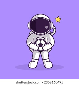 Little Cute Astronaut Kids Playing Soccer Football. Cartoon Illustration Design. Isolated Premium Vector File, background is easy to edit. Can use for Icon, Logo, banner, flyer or any design project. 
