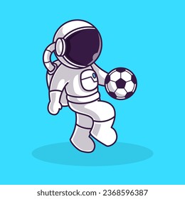 Little Cute Astronaut Kids Playing Soccer Football. Cartoon Illustration Design. Isolated Premium Vector File, background is easy to edit. Can use for Icon, Logo, banner, flyer or any design project. 