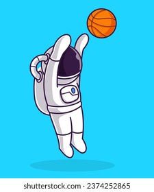 Little Cute Astronaut Kids Playing Basketball. Cartoon Illustration Design. Isolated Premium Vector File. Background is Easy to Edit. Can use for Icon, Logo, Banner or Any Design Project