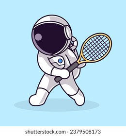 Little Cute Astronaut Kids Playing Tennis. Cartoon Illustration Design. Isolated Premium Vector File, background is easy to edit. Can use for Icon, Logo, banner, flyer or any design project