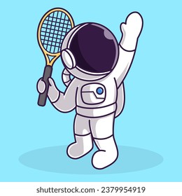 Little Cute Astronaut Kids Playing Tennis. Cartoon Illustration Design. Isolated Premium Vector File, background is easy to edit. Can use for Icon, Logo, banner, flyer or any design project