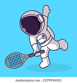 Little Cute Astronaut Kids Playing Tennis. Cartoon Illustration Design. Isolated Premium Vector File, background is easy to edit. Can use for Icon, Logo, banner, flyer or any design project
