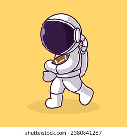 Little Cute Astronaut Kids Playing Rugby American Football. Cartoon Illustration Design. Isolated Premium Vector File, background is easy to edit. Can use for Icon, banner, flyer or any design project