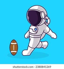 Little Cute Astronaut Kids Playing Rugby American Football. Cartoon Illustration Design. Isolated Premium Vector File, background is easy to edit. Can use for Icon, banner, flyer or any design project