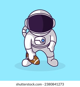 Little Cute Astronaut Kids Playing Rugby American Football. Cartoon Illustration Design. Isolated Premium Vector File, background is easy to edit. Can use for Icon, banner, flyer or any design project