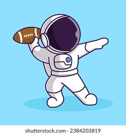Little Cute Astronaut Kids Playing American football. Cartoon Illustration Design. Isolated Premium Vector File, background is easy to edit. Can use for Icon, Logo, banner, flyer or any design project