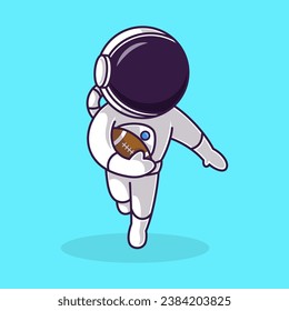 Little Cute Astronaut Kids Playing American football. Cartoon Illustration Design. Isolated Premium Vector File, background is easy to edit. Can use for Icon, Logo, banner, flyer or any design project