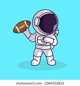 Little Cute Astronaut Kids Playing American football. Cartoon Illustration Design. Isolated Premium Vector File, background is easy to edit. Can use for Icon, Logo, banner, flyer or any design project