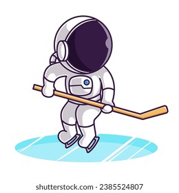 Little Cute Astronaut Kids Playing Ice Hockey. Cartoon Logo Illustration Design. Isolated Premium Vector File, background is easy to edit. Can use for Icon, Logo, banner, flyer or any design project