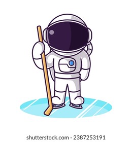 Little Cute Astronaut Kids Playing Ice Hockey. Cartoon Logo Illustration Design. Isolated Premium Vector File, background is easy to edit. Can use for Icon, Logo, banner, flyer or any design project