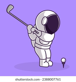 Little Cute Astronaut Kids Playing golf. Cartoon Logo Illustration Design. Isolated Premium Vector File, background is easy to edit. Can use for Icon, Logo, banner, flyer or any design project