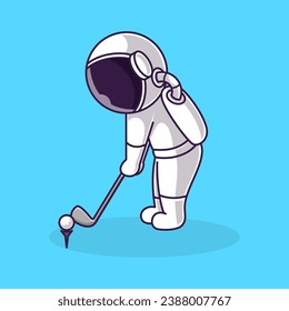 Little Cute Astronaut Kids Playing golf. Cartoon Logo Illustration Design. Isolated Premium Vector File, background is easy to edit. Can use for Icon, Logo, banner, flyer or any design project