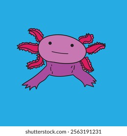 little cute axolotl with blue Background