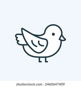 Little cute baby bird flat icon in line. Outline pictogram with editable stroke. Ornithology, wildlife theme. Can be used as logo element, web page or mobile app glyph. Isolated vector illustration