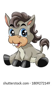 A little cute baby donkey laughing blue eyed, design animal cartoon vector illustration