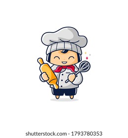 Little cute bakery chef mascot logo