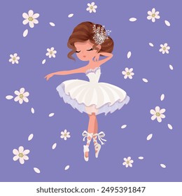 Little cute ballerina vector illustration for kids prints, wallpapers, t shirt graphics, greeting cards, birthday cards.