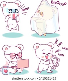 Little cute bear in different expressions and activities