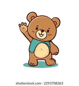 Little cute bear doll waving its paw on a white background - Vector illustration