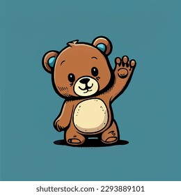 Little cute bear doll waving its paw - Vector illustration