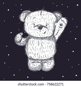 little cute bear hand-drawn vector illustration can be used for a child or baby shirt design