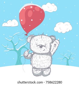 little cute bear hand-drawn vector illustration can be used for a child or baby shirt design