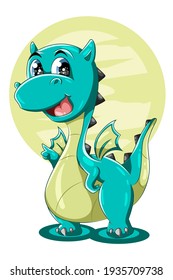A little cute big green dragon animal cartoon illustration