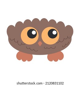 Little Cute Bird Owl With Big Eyes Looking Right