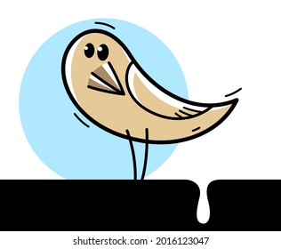 Little Cute Bird Poo Humorous Cartoon Flat Vector Illustration Isolated On White, Failure And Shame Funny Concept.