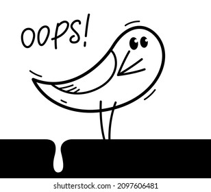 Little Cute Bird Poo Humorous Cartoon Flat Vector Illustration Isolated On White, Failure And Shame Funny Concept.