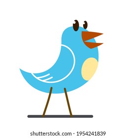 Little cute bird standing and looking funny cartoon flat vector illustration isolated on white.