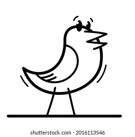 Little cute bird standing and looking funny cartoon flat vector illustration isolated on white.