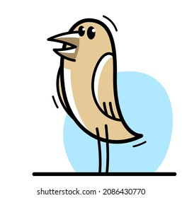 Little cute bird standing and looking funny cartoon flat vector illustration isolated on white.