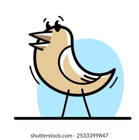 Little cute bird standing and looking funny cartoon flat vector illustration isolated on white.