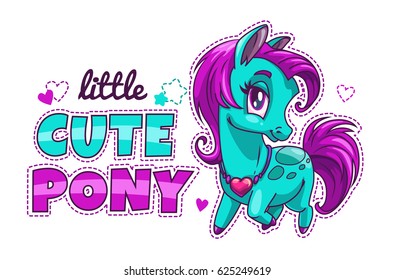 Little cute blue pony print. Funny vector illustration for girlish design.