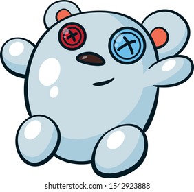 
little cute blue smiling teddy bear with button eyes on isolated white background