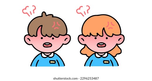 A little cute boy and girl  angry, isolated on a background vector illustration.