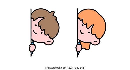 A little cute boy and girl hiding, isolated on a background vector illustration.